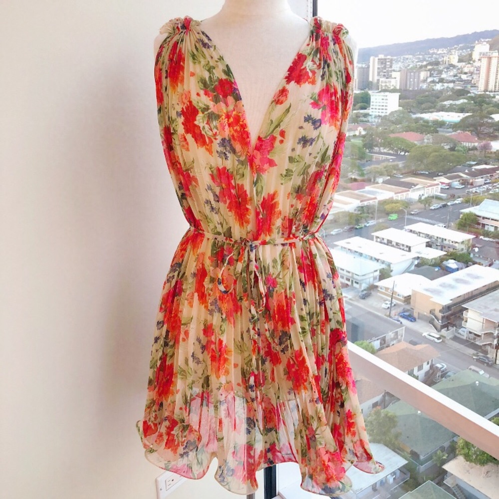 Forever 21 Floral Print Sheer Pleated Dress